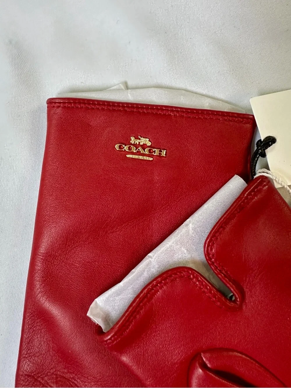 Coach Tech Gloves Red Leather Women’s Size 6.5 Touchscreen Cashmere Lined NWT